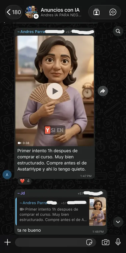Testimonio de alumno en el grupo de WhatsApp 2