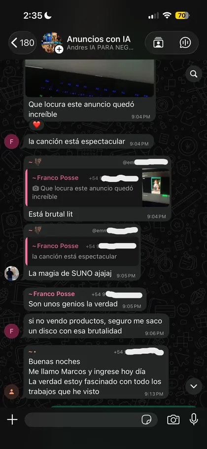Testimonio de alumno en el grupo de WhatsApp 1