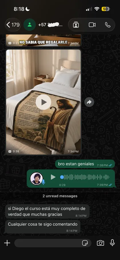 Testimonio de alumno en el grupo de WhatsApp 10