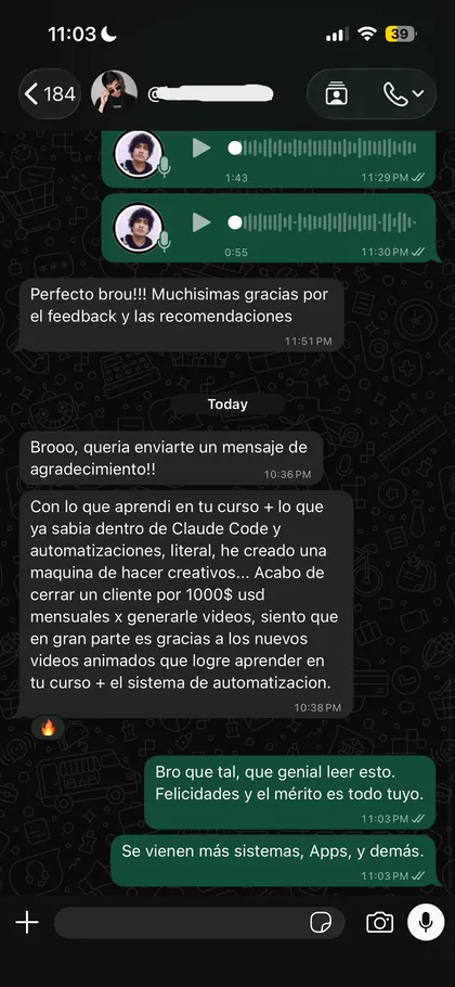 Testimonio de alumno en el grupo de WhatsApp 9