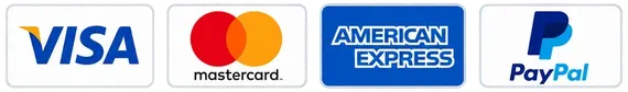Pagos con Visa, Mastercard, American Express y PayPal